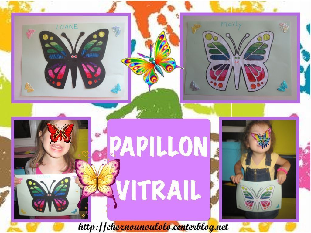 Vitrail, fleurs, papillons • autocollants murales vitrail, couleur, art